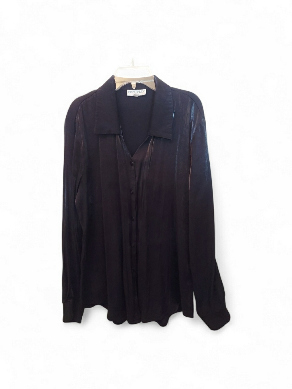 Principles Size 14 Black Long-Sleeve Button-Down Shirt, EUC